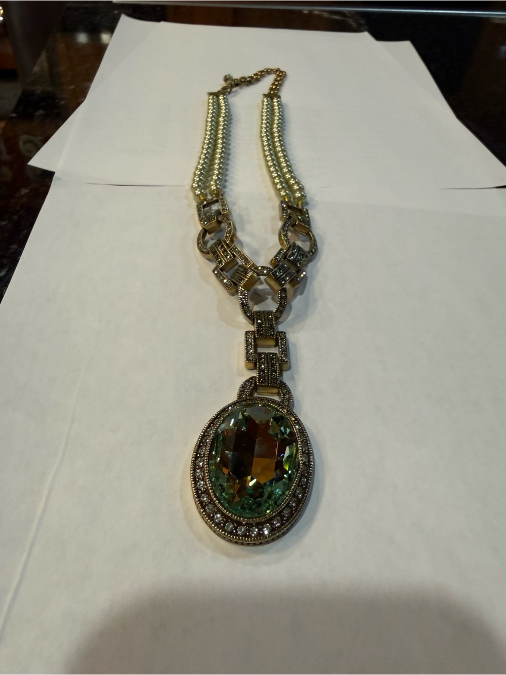 Heidi Daus Gold-Tone Necklace with Large Green Crystal Pendant